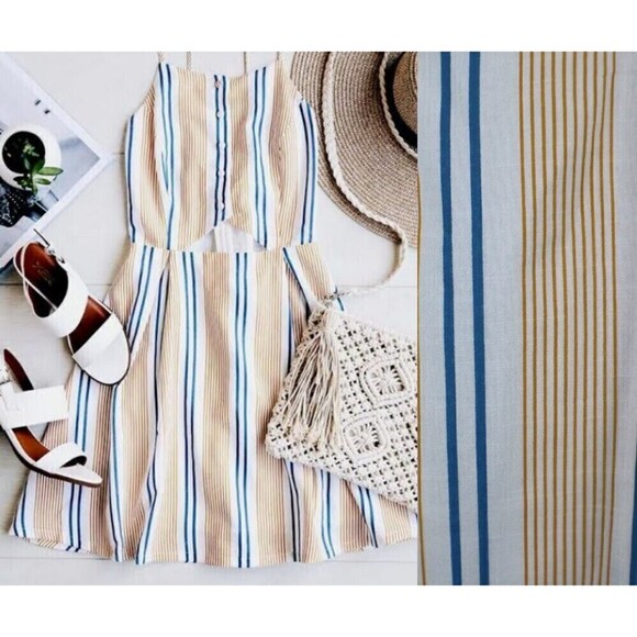 J.O.A She's Like The Wind Women Size S Striped Cutout Skater Mini Dress Resort - Picture 2 of 14